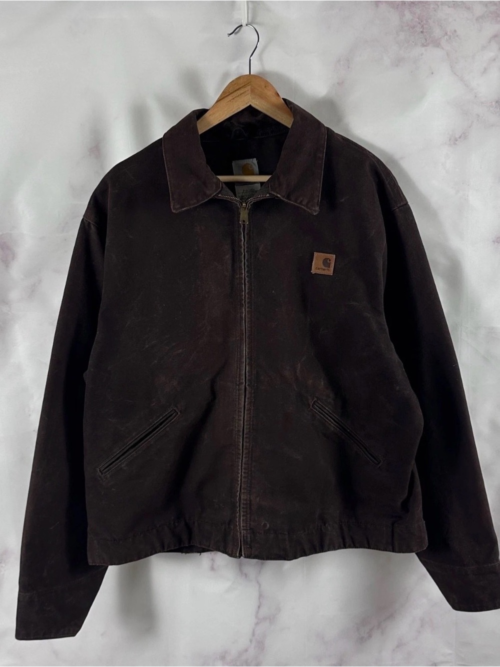 Vintage Carhartt Detroit DKB Brown Work Jacket Size XL 90s y2k Faded Canvas